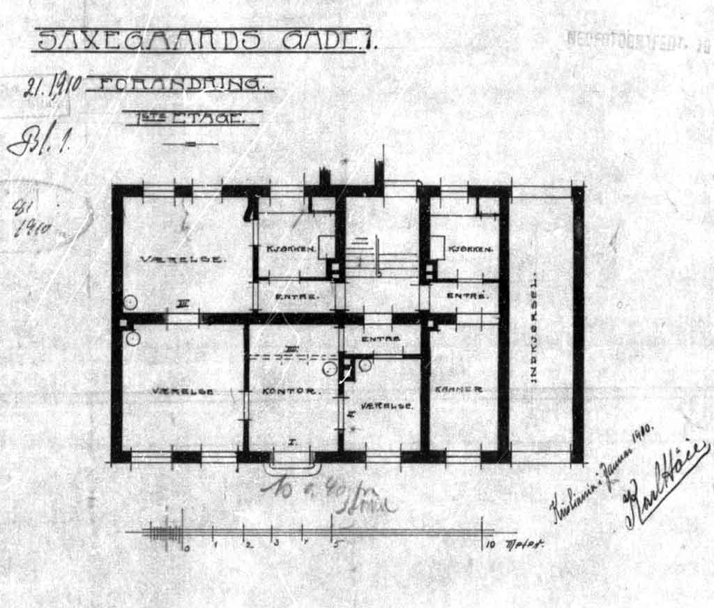 plantegning over seaxegaardsgata 1 fra 1910